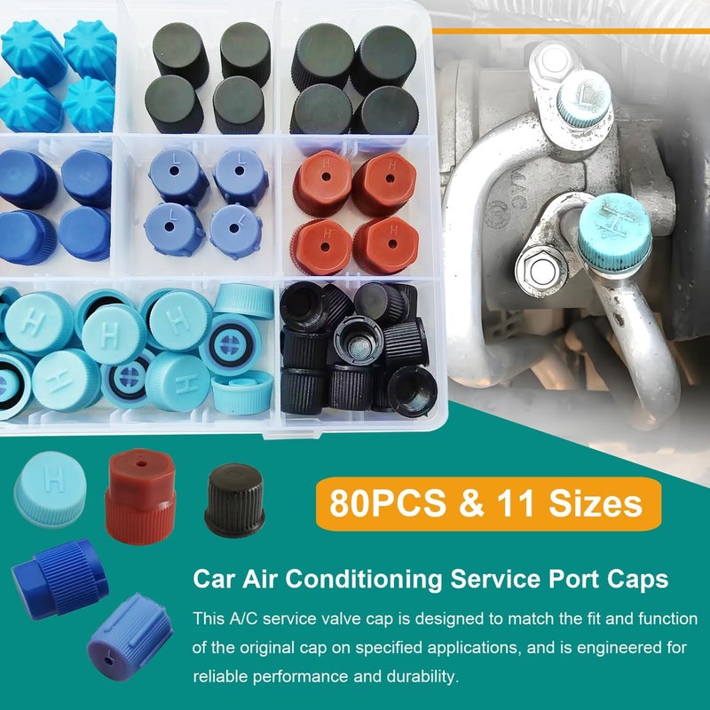 Dekiphox 350PCS Car A/C Valve Core Repair Kit, 80 PCS High Low Pressure Port Cap Set + 270 PCS Car Air Conditioning O-Rings, R12 / R134a AC Service Valve Caps Assortment Kit - Image 3